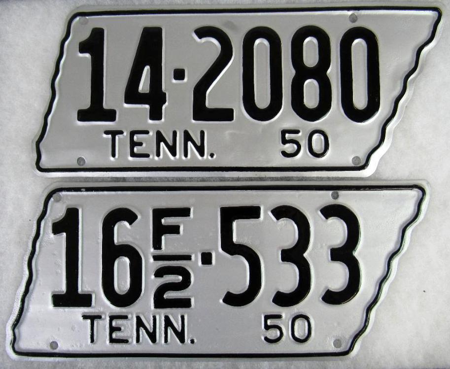 (2) Scarce 1950 Tennessee License Plates (Diecut) "State-Shape"