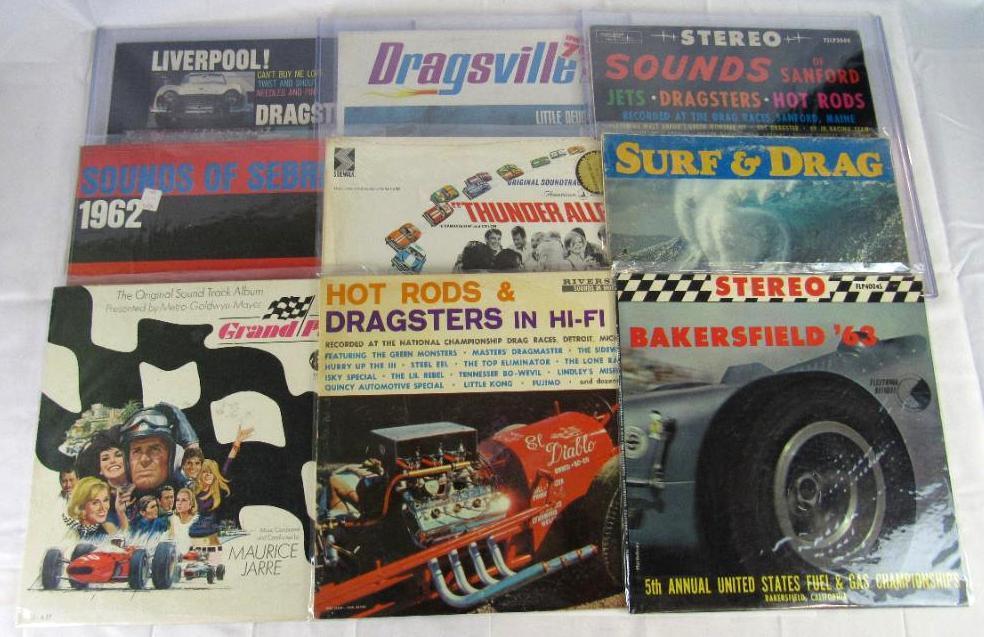 Excellent Lot (9) Vintage LP Vinyl Albums- All Hot Rod/ Automobile Related