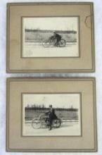 (2) Antique Cabinet Photos- Men on Motorcycles- EARLY, ORIGINAL