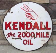 Outstanding Kendall Motor Oil "2000 Mile" Double Sided Porcelain Service Station Sign