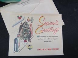 Vintage Sinclair Gas Station Inflatable Dino w/ 1952 Sinclair Greeting Card w/ Gas Pumps