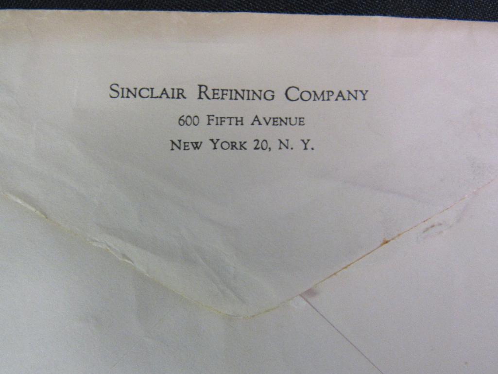 Vintage Sinclair Gas Station Inflatable Dino w/ 1952 Sinclair Greeting Card w/ Gas Pumps