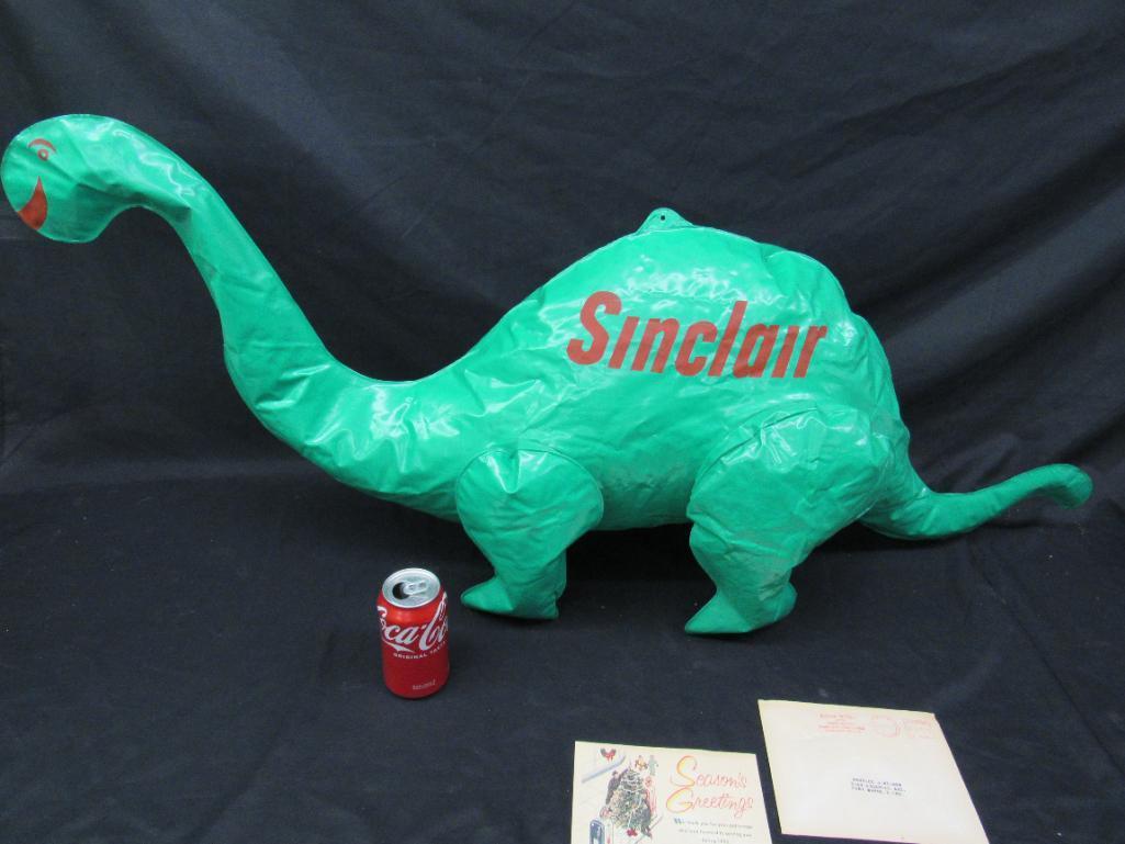 Vintage Sinclair Gas Station Inflatable Dino w/ 1952 Sinclair Greeting Card w/ Gas Pumps