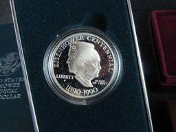 Lot (2) US Comemmorative Silver Proof Dollars 1990 Eisenhower & 1993 Jefferson MIB