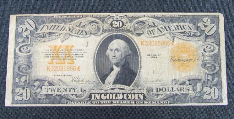 1922 $20 Gold Certificate Large Note