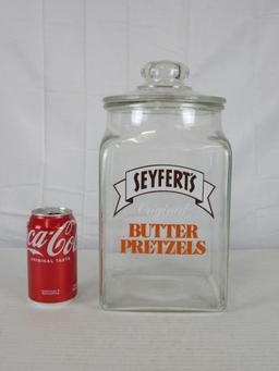 Vintage Seyfert's Butter Pretzels Counter/ Store Jar 13"