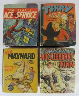 Lot (4) 1930's Big Little Books BLB- Terry and Pirates, Ken Maynard, Huck Finn++