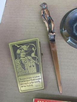 Grouping Antique Native American Indian Items- Harmonica, Ashtray, Letter Openers, etc.