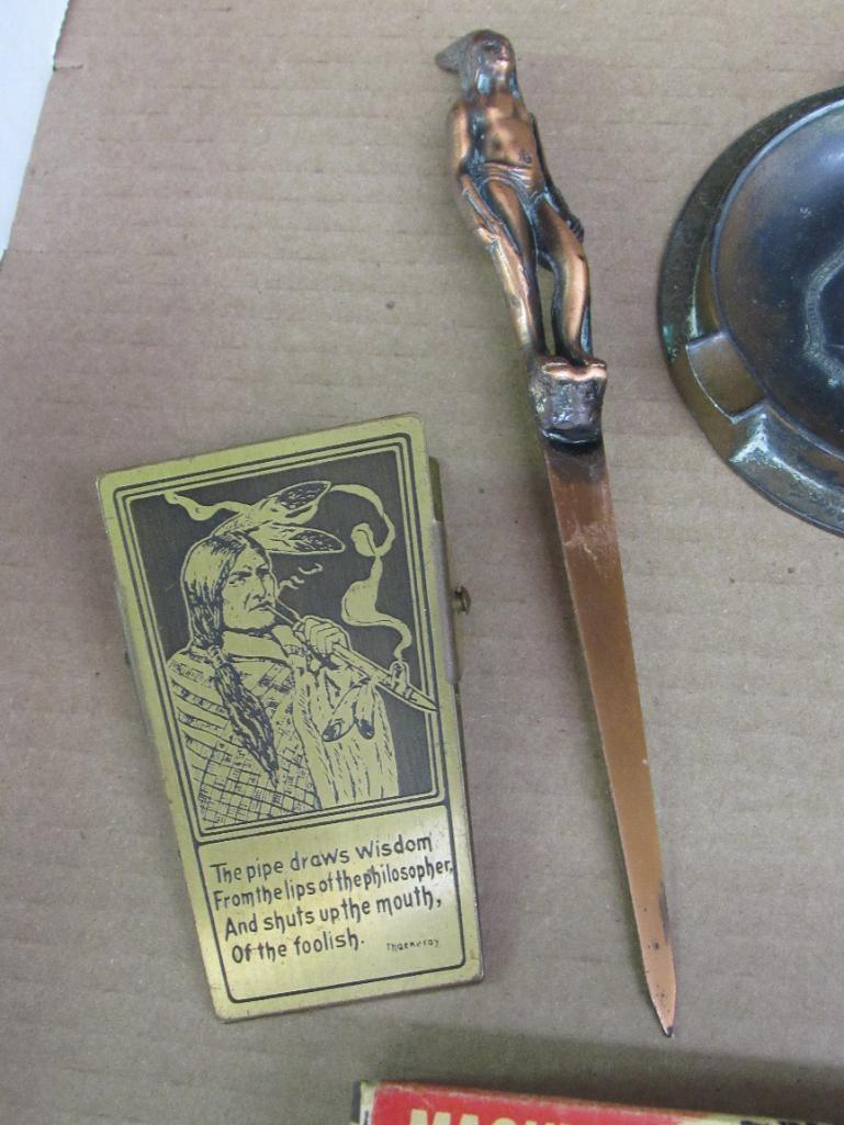 Grouping Antique Native American Indian Items- Harmonica, Ashtray, Letter Openers, etc.