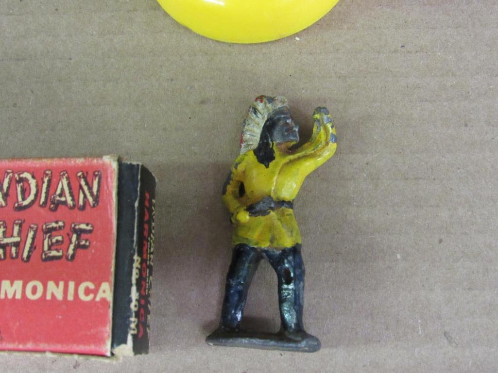 Grouping Antique Native American Indian Items- Harmonica, Ashtray, Letter Openers, etc.