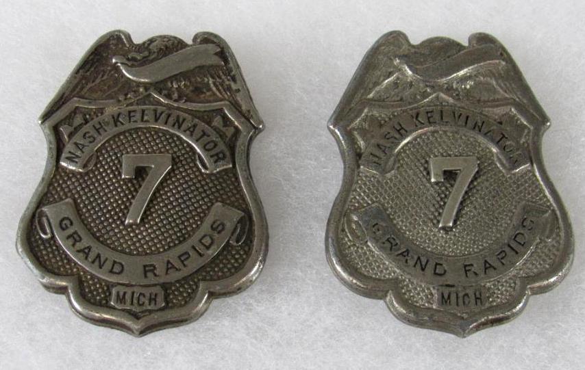 Rare Matching Pair Nash - Kelvinator Automobiles Plant Security Chest & Hat Badge