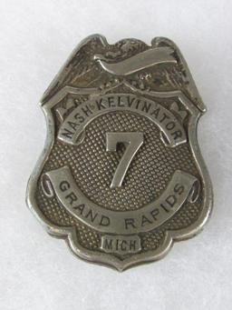 Rare Matching Pair Nash - Kelvinator Automobiles Plant Security Chest & Hat Badge