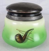 Antique Hand Painted Porcelain Tobacco Humidor with Metal Rooster Lid. Awesome!