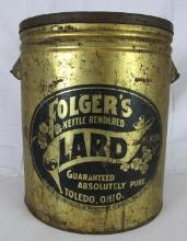 Antique Folger's Kettle Rendered (Toledo, OH) 50 LB Advertising Lard Can