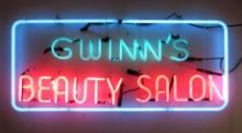 Vintage Gwinn's Beauty Salon 3- Color Skeleton Neon Sign