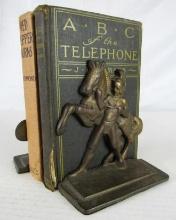 Antique Cast Iron Gladiator / Trojan Warrior w/ Horse Figural Bookends
