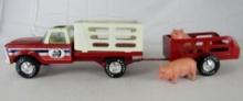 Vintage 1970's Nylint Farms Pressed Steel Stake Truck w/ Trailer and Pigs