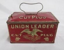 Excellent Antique Union Leader Cut Plug Tobacco Lunchbox Style Tin