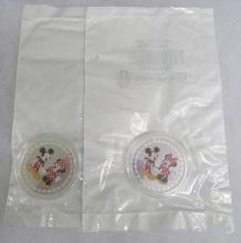 Lot (2) Bradford Exchange Disney Mickey & Minnie Mouse 1 oz. Silver Rounds