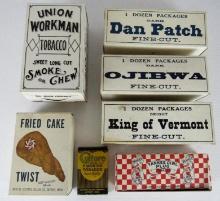 Lot (7) Antique Tobacco Boxes- Fried Cake, Ojibwa, Dan Patch++