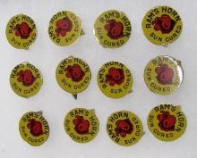 Lot (12) Antique Ram's Horn Tin Tobacco Tags