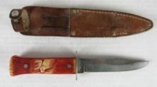 Vintage Imperial (USA) Red Plastic Stag Handle 9" Fixed Blade Knife w/ Sheath