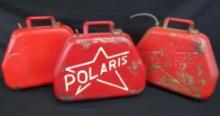 Lot (3) Antique Polaris Embossed Metal Gas Tanks / Cans