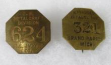 Lot (2) Antique Employee Plant Badges. F.L. Jacobs - Extruded Metals