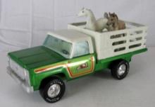 Vintage 1970's Nylint Farms Pressed Steel Stake Truck w/ Animals