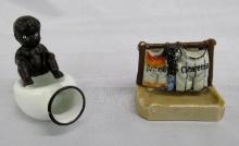 (2) Antique Black Americana Ceramic Ashtrays
