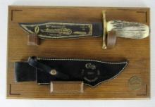 Excellent Case XX 80th Anniversary (1985) 14" Bowie Knife with Sheath and Oak Display