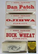 Lot (5) Antique Tobacco Boxes- Peachey Plug, Ojibwa, Buck Wheat++