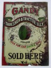 RARE Antique Gandy Thresher & Tractor Belts Embossed Metal Sign