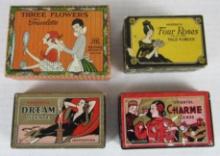 Lot (4) Antique Incense/ Powder Boxes - Great Graphics!