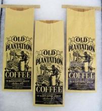 Lot (3) Antique "Old Plantation" Unused Coffee Bags- Black Americana