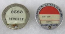 Lot (2) Antique Employee Plant Badges. Reynolds Metals, & The Jarecki Corp