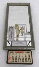 Excellent Antique 1943 Pin-Up Girl Advertising Mirror/ Calendar Art Deco