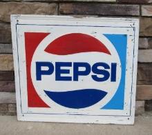 Dated 1976 Pepsi Cola Embossed Metal Soda Advertising Sign (Stout)
