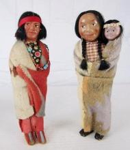 (2) Antique Shookum Native American Indian Dolls