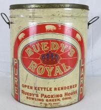 Antique Ruedy's Royal (Bowling Green, OH) 50 LB Advertising Lard Can