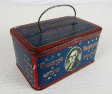 Excellent Antique George Washington Cut Plug Lunch Pail Tobacco Tin