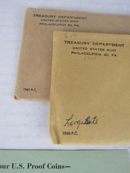 Lot (2) 1960 & 1961 P Silver Mint Proof Sets in Original Envelope