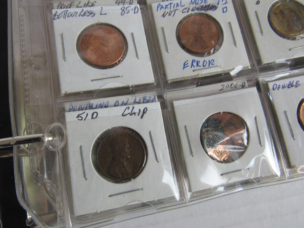 Album of US Error Coins- Cents, Dimes, Nickels, Quarters, Halves.
