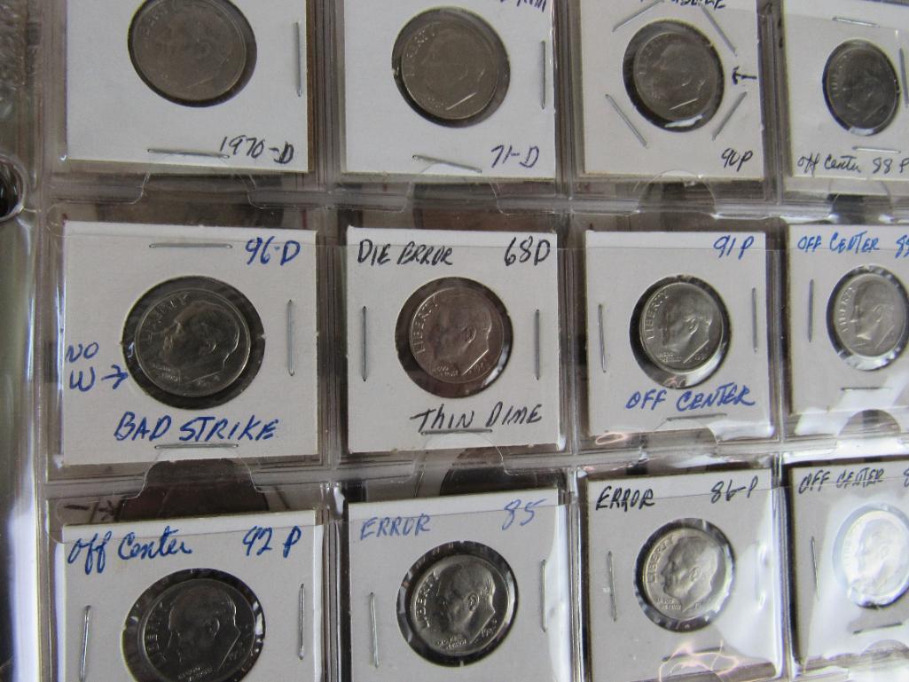 Album of US Error Coins- Cents, Dimes, Nickels, Quarters, Halves.