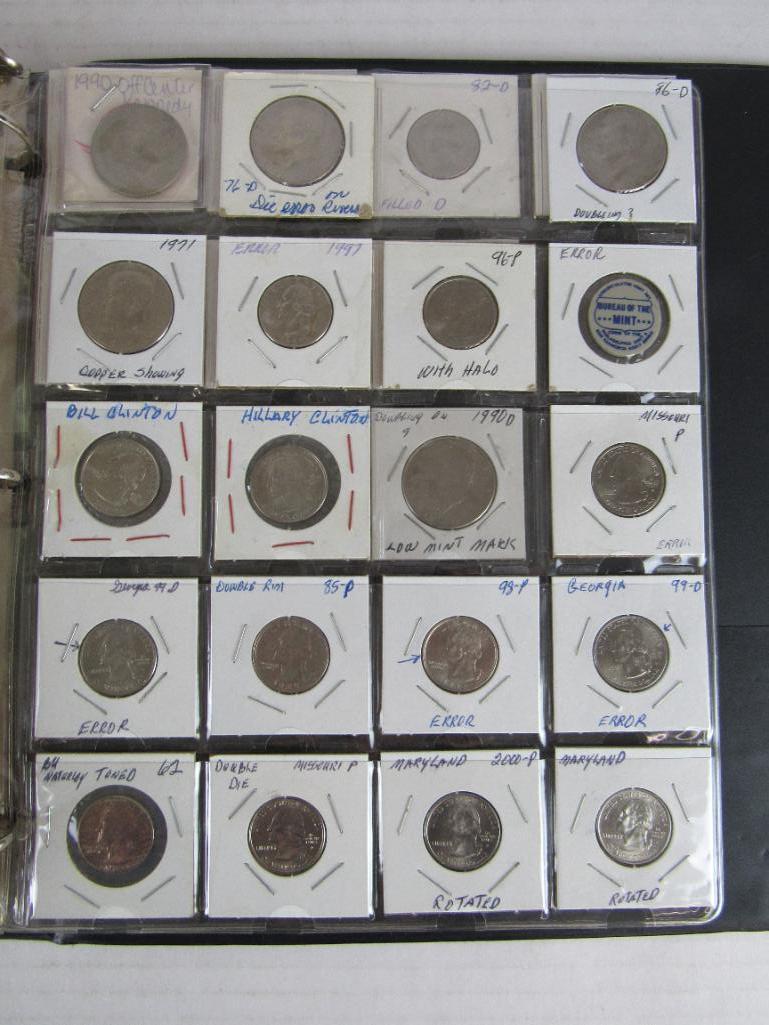 Album of US Error Coins- Cents, Dimes, Nickels, Quarters, Halves.