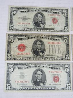 Lot (6) $5 Red Seal Notes- 1928, 1953, 1963