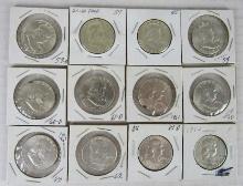 Lot (12) 1952-1963 Franklin Silver Half Dollars