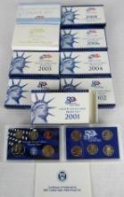 Complete Run (9) 2001 - 2009 US Proof Sets w/ Dollars MIB