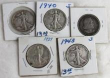 Lot (5) Vintage US Silver .50 Half Dollars