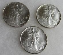 Lot (3) 1993 US .999 Silver Eagle Dollar Coins